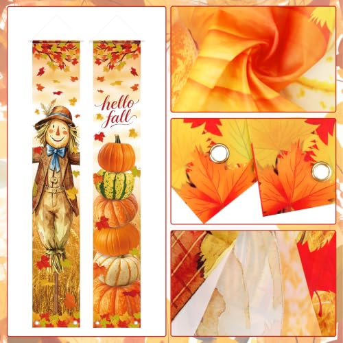 Image of Hello Fall Porch Decor Autumn Harvest Porch Door Banner Hanging Sign