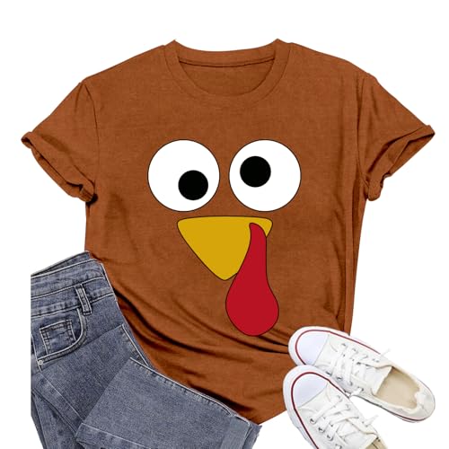 Wlen Thanksgiving Shirts for Women Turkey Face Happy Turkey Day T-Shirts