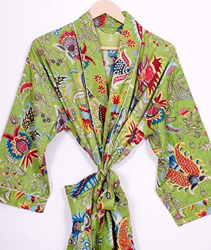 Image of Pure 100% Cotton Robe For Womens Bathrobe Dressing Gown Long sleepwear Free Size Kimono