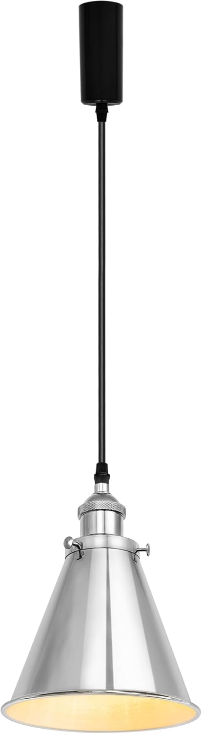 Adjusted Cable Halo Track Lamp Silver Metal Cone Shade Modern Pendant Lighting for Kitchen Dining Room(No Bulb, Track)