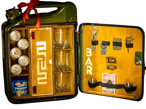 Jerry can Mini Bar Free Engravement, Three Whisky Glasses, Free Flask! LED Lights! Wall Hanger! Mini Bar 20L Birthday Gift from UE. *US. Customs Duty Paid*