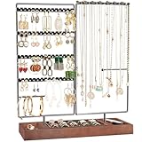 ProCase Jewelry Organizer Stand Earring Holder Organizer, 6 Tiers Earring Organizer Tree Necklace Rack Jewellery Tower Bracelets Holder Storage with Removable Wooden Ring Tray for Women Girls -Black