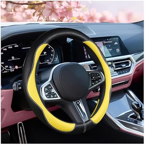 SuperKaKa Car Steering Wheel Cover 2024, Universal Auto PU Cute Breathable Slip-Proof Comfort Imitation Leather Protector Cars Interior Accessories for Women Men Fit Most Vehicle (Yellow) Cover