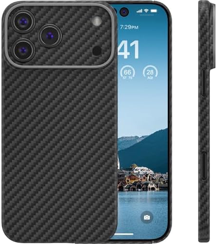 memumi Real Aramid Fiber for iPhone 17 Pro Case, [NO-case Feeling] Durable Sturdy Aramid Fiber with 0.5mm Slim Case for iPhone 17 Pro Thin and Minimalist in Carbon Fiber Design, Grey Black