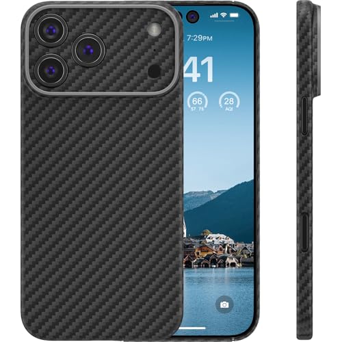 memumi Carbon etui do iPhone 17 Pro, 0,5 mm super cienkie, etui z prawdziwego włókna aramidowego,z ochroną przed upadkiem w jakości wojskowej do iPhone 17 Pro -Czarny