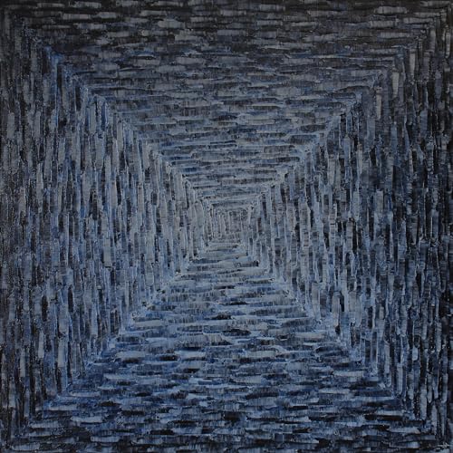 Tableau carré bleu grisé 80x80 d'artiste pour décoration salon