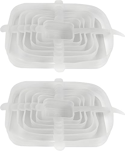 TopHomer Juego de 12 tapas rectangulares elásticas de silicona de 6 tamaños, reutilizables, resistentes, para mantener la comida fresca,