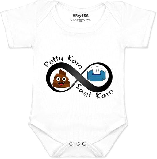 ARVESA Baby Romper Quirky Theme for Baby Boy and Baby Girl Cotton 0–12 Months Design No 1510 - Potty Karo Saaf Karo