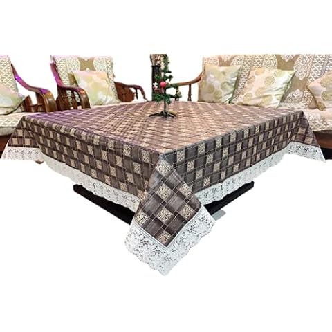 CASA-NEST Printed Vinyl 8-10 Seater Tablecloth Protector Waterproof/Oil-Proof Plastic Rectangle Sheet Table Cover 60(inches) Width x 108(inches) Length with lace Edges for 8-10 Seater Table cover008 Cover