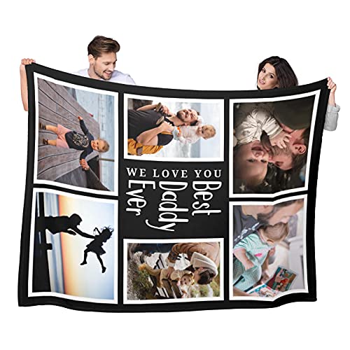 Best Daddy Ever Custom Throw Blanket With Photo Gifts Personalized Blankets With Pictures Customized Blanket For Dad Grandpa On Fathers Day Halloween Christmas New Year From Daughter Son Wife #TOP1