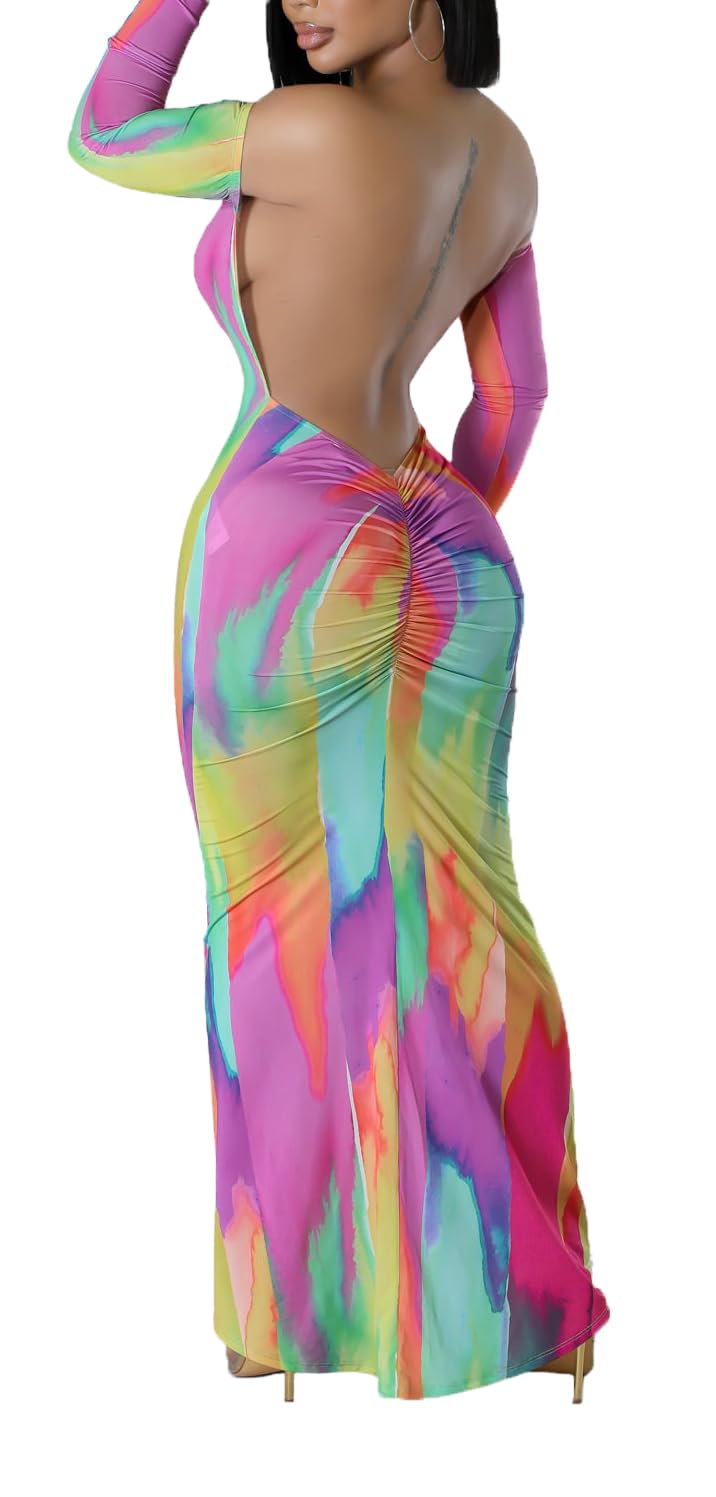 YUEWOO Womens Long Sleeve Off The Shoulder Maxi Dress Sexy Bodycon Midi Dresses Club Outfits