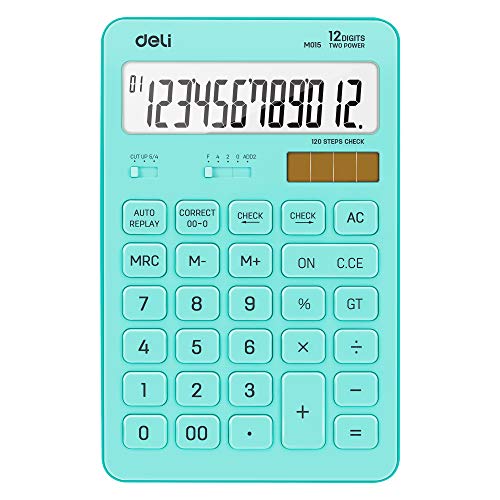 Calculator, Deli Standard Function Desktop Basic Calculators with 12 Digit Large LCD Display, Solar Battery Dual Power Office Calculator, Blue