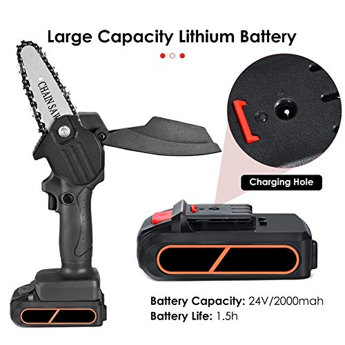4 inch accu-mini-kettingzaag, TELAM mini-kettingzaag met 2*accu 1500 mAhdraagbare oplaadbare elektrische 21 V… - Afbeelding 4
