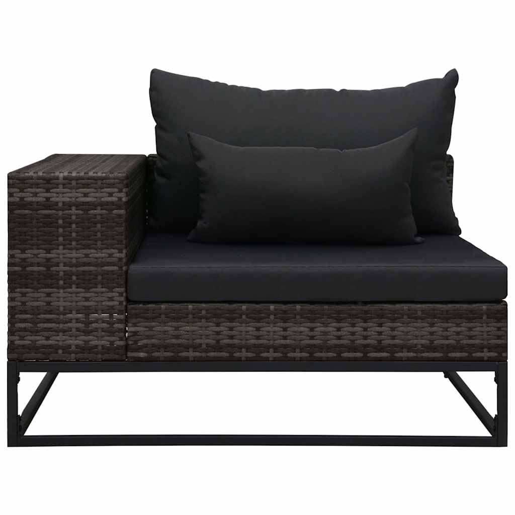 Set di 5 divani da giardino con cuscini, in polyrattan, grigio