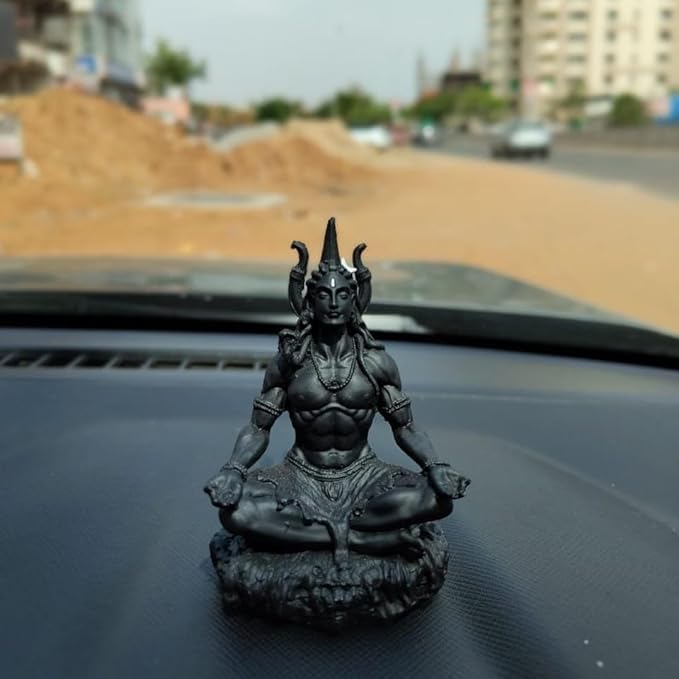 Shiva Idol for Car Dashboard 3.5 Inch – Black Matte Finish Lord Shiva Statue – Meditating Shiv Ji Murti for Home Decor Office Temple – Mini Hindu God Figurine Spiritual Gift
