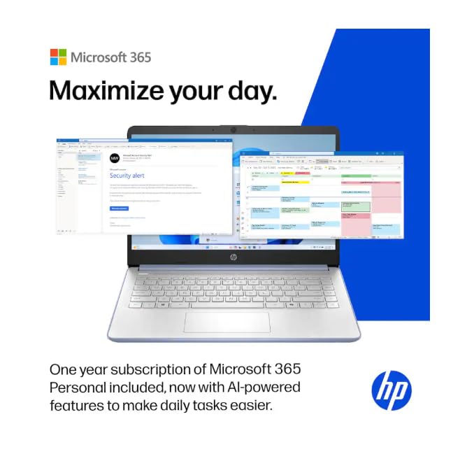 Image of HP 14 inch Business Laptop Computer with 1-Year Office 365, Intel Quad-Core N150 Processor, 4GB RAM 128GB UFS, Windows 11 Home, PLUSERA Earphones, Sky Blue