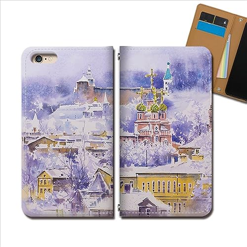 AQUOS wish5 A502SH ケース スマホケース 手帳型 ベルトなし 絵画 水彩画 風景 建物 海外 手帳ケース カバー バンドなし マグネット式 バンドレス イラスト デザインC eb363030138103