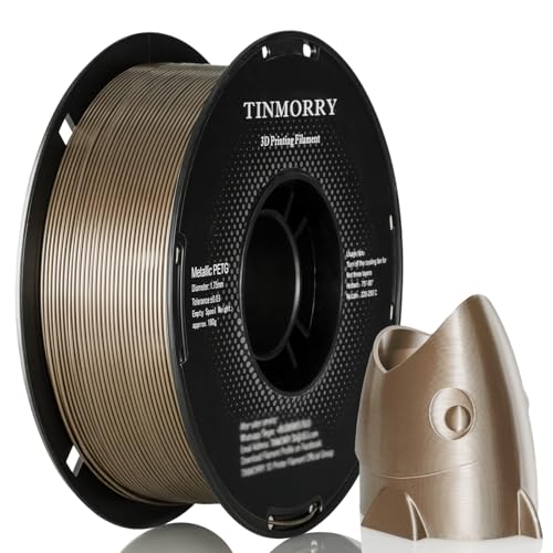 Image of TINMORRY Metallic PETG Filament 1.75mm, Rapid PETG 3D Printer Filament, PETG with a Rapid Flow Rate, Compatible with Bambu Lab FDM 3D Printer, 1KG 1 Spool, Metallic Champagne Gold