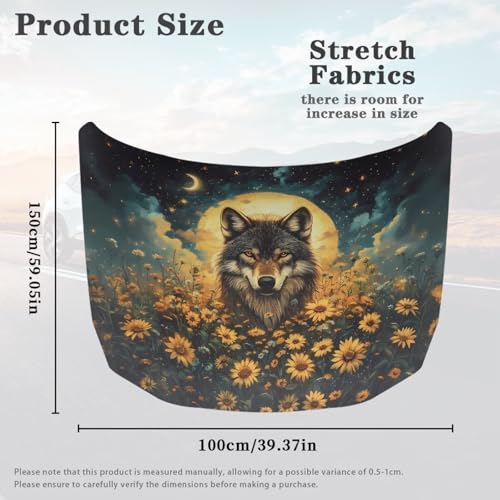 Image of Car Hood Cover,Portable All Weather Car Hood Cover Protector Suitable Most Automotive Sedans Trucks Pickup Sports Cars,Car Accessories Wolf Sunflower Print