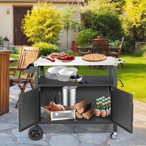 Kendane Grilltisch mit Großer Arbeitsfläche | Grill Beistelltisch, Outdoor Grill Trolley, Grilltisch Outdoor, Edelstahl Tischplatte Outdoor Garten Trolley