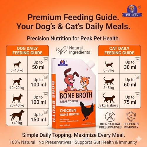 Image of Dr. Pets Pack of 3 (100ml Each) Chicken Bone Broth for Dogs & Cats | Liquid Meal Topper & Gravy | Supports Digestion, Hydration & Joint Health