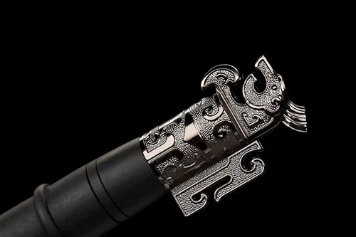 Miniatura 3 de Espada china, gran Han jian, espadas de entrenamiento reales (hoja grabada de acero al carbono forjado, accesorios de aleación, vaina de madera