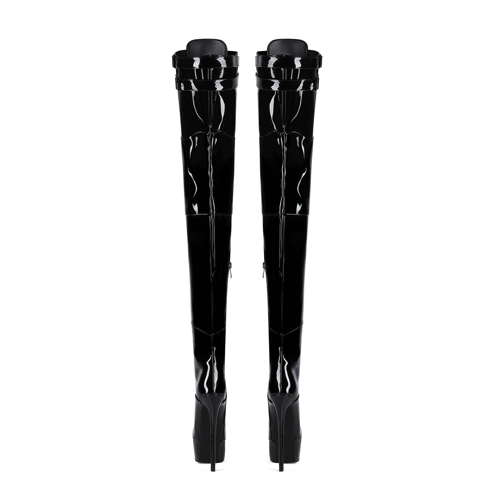 Damen Stiefel Plateau Stiletto Overknees Schnürstiefel mit Reißverschluss High Heels Boots mit Riemen