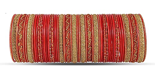 Image of NMII Non-Precious Metal with Base Metal Spreads with Zari Glossy Finished Premium Traditional Bridal Chuda Bangle set for Women and Girls