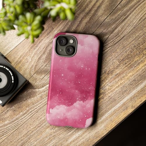 Coque nuages pailletés rose iPhone 15 protection rigide durable