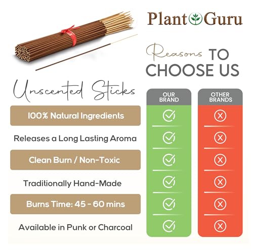 Plant Guru 300 UNSCENTED INCENSE STICKS 11" 100% Natural Joss And Bamboo Punk Blanks - Great For Diy Aromatherapy Incense Making. thumb #1