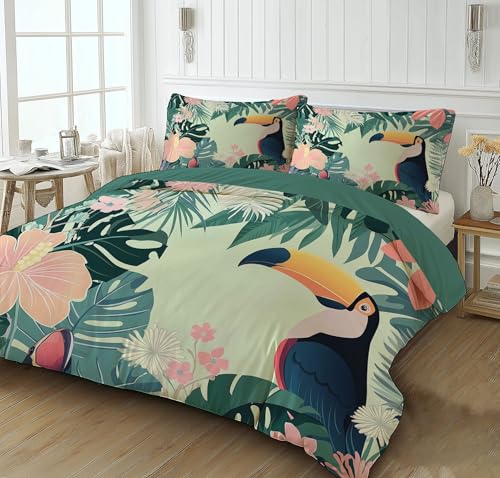 Parure housse couette toucan finie la couette qui glisse grâce au zip 140x200 - 4