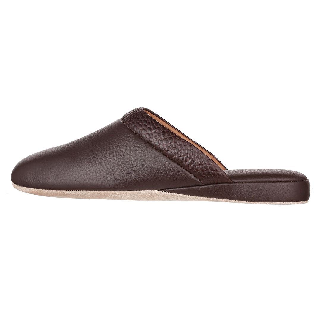 PAMIR Mens Premium textured Leather House Slippers with Memory Foam