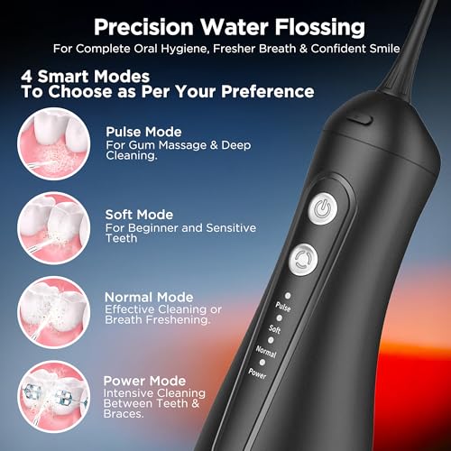 Image of Dr Trust USA 314 Aquacare Oral Irrigator, Portable Cordless Water Flosser, Rechargeable Dental Care Flossing, 4 Cleaning Modes, IPX7 300 ml Water Tank, Flossing at Home & Travel, Dental Oral Gum Care Flosser for Plaque Removal