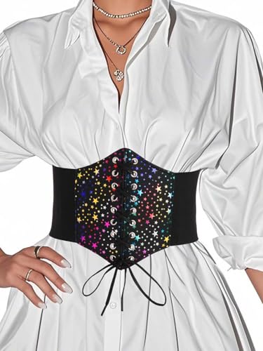 Urieo Lace-up Butterfly Corset Belt Stretchy Tied Waspie Belts Wide Elastic Halloween Dress Cincher Waist Belt for Women2