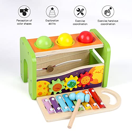 Canuan 4-In-1 Hammering Pounding Toys, Pound & Tap Bench With Slide Out Xylophone, Multifunctional Montessori Wooden Musical Pounding Toys For 1 2 3+ Years Boy Girl Baby Toddlers #TOP6
