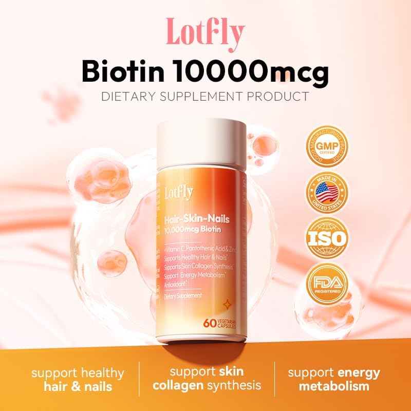 Miniatura 2 de Biotina 10000 mcg con zinc, vitamina C y pantotenato de calcio  Apoya el crecimiento saludable del cabello, uñas fuertes y piel brillante para