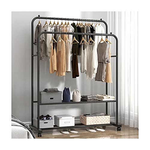 Portant à vêtements avec étagères et double rail roulant blanc 118cm