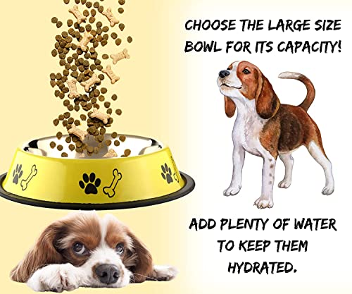 Foodie-Puppies-Stainless-Steel-Dog-Bowl-Combo-Medium-700ml-Food-and-Water-Feeding-Gift-Bowl-Suitable-for-Dogs-Cats-and-Other-Pets-I-Paw-Bone-Print-Anti-Skid-Rubber-Base-Yellow-Orange