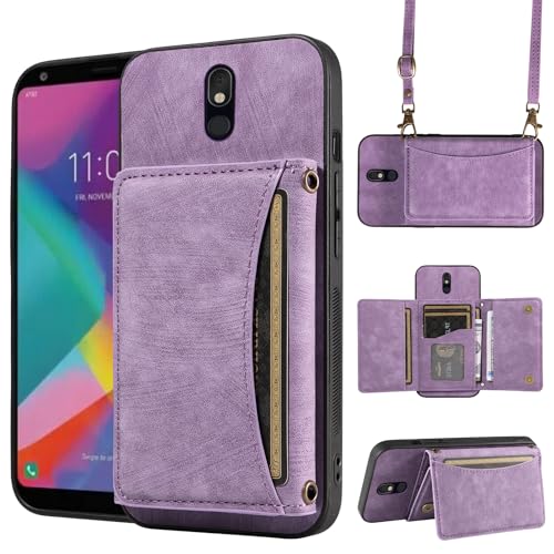 Phone Case For LG Stylo 5/5+/5V/5X/Stylo5 Plus Wallet Cover with Crossbody Shoulder Strap and Leather Credit Card Holder Pocket Slim Cell LGStylo5 Stylus 5plus Style 05 Five lgstylo5case Sylo5 Purple