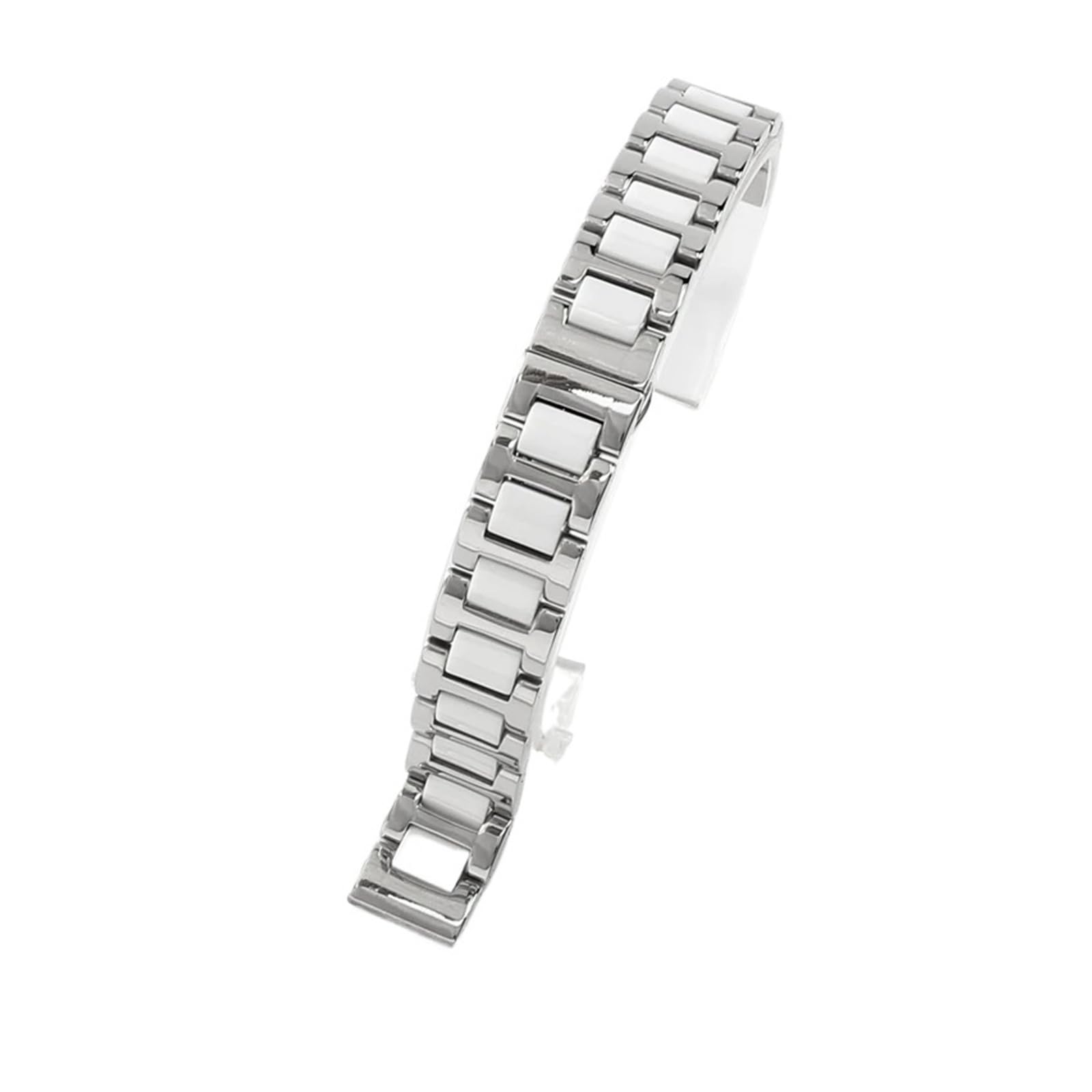HMFang Cinturino for Orologio in Ceramica E Acciaio Inossidabile, da Uomo E da Donna(Steel White,14mm)