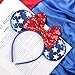 4th of July Headbands for Women, Independence Day Hairband with Sequin Mouse Ears Bow Star Hair Hoop Red White and Blue Head Bopper for Fourth of July Parades Party Costume Accessories