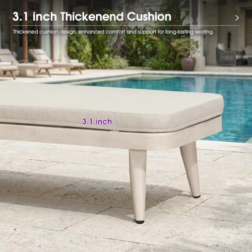 Image of PURPLE LEAF Patio Chaise Lounge Chair Aluminum Frame 2 Pillows Matte White