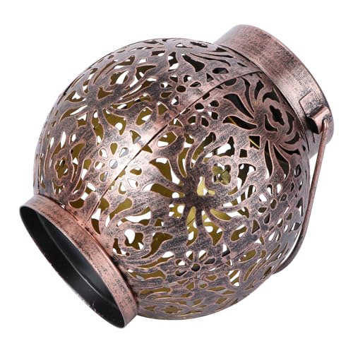 Toyvian Linterna Solar de Hierro Ovalada con LED Luz Exterior Colgante para Jardín Patio y Césped Lámpara Decorativa con Diseño Hueco Marrón