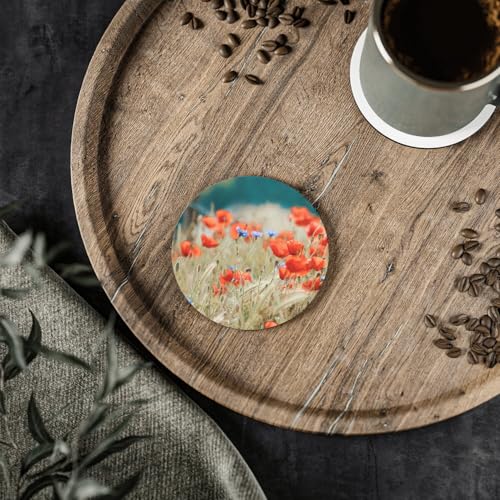 Sous-verre ronds céramique coquelicots blé friche fleurs sauvages dessous de table lot de 6 - 3
