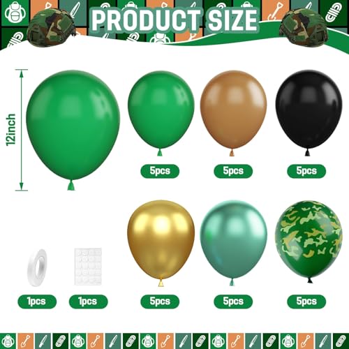 Image of Green Brown Camo Balloons, 30Pcs 12inch Camouflage Brown Dark Green Black Metallic Gold Silver Balloons For Party Decorations Birthday Party Hunting Camping Jungle Themed Supplies