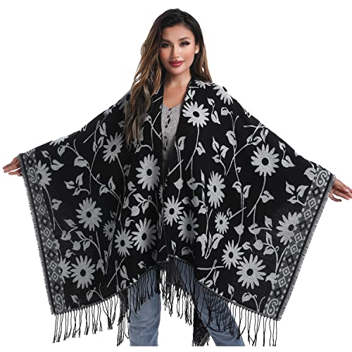Tassel Wraps Shawl Cape Poncho Open Front Cardigan for Men and Women
