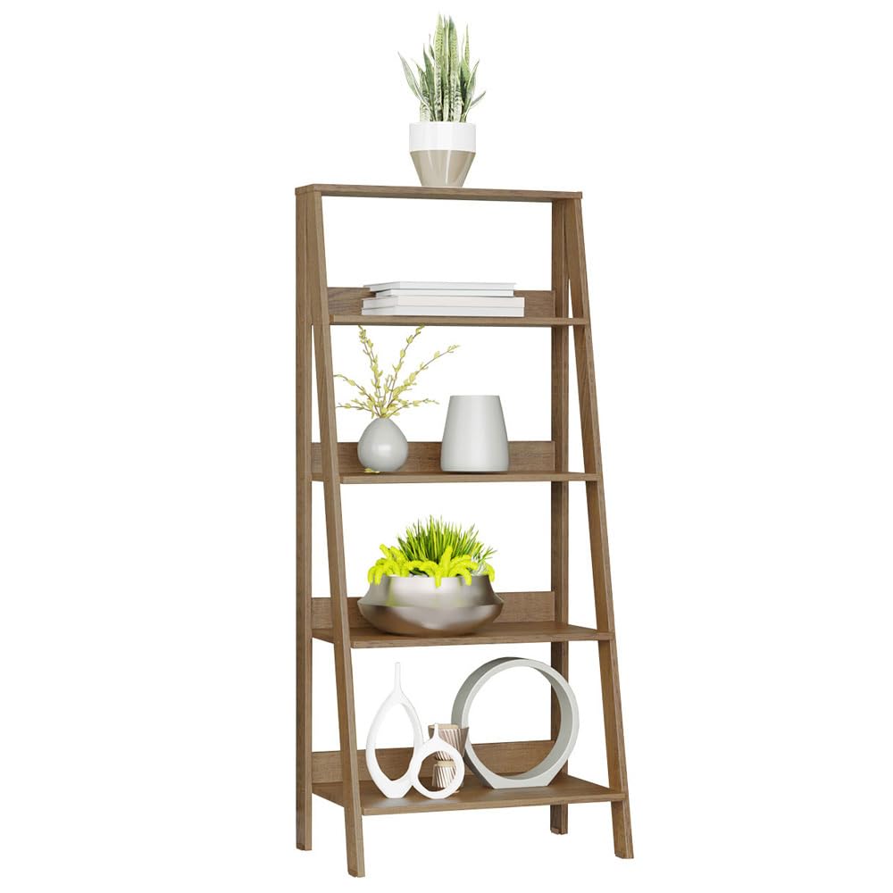 Madesa Modern 5-Tier Ladder Shelf Pantry Storage Space 24 Inch Wooden Free Standing Bookshelf Utility Shelves for Home Office Study Room and Kitchen - Rustic