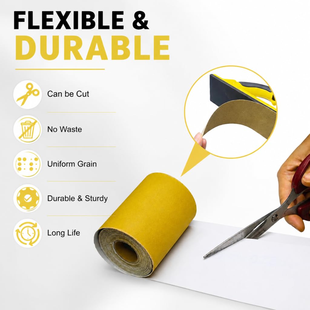 Total 20 Yards Long 2-3/4" Wide PSA Sanding Paper Roll Kit - 80 120 220 320 Grit Longboard Sandpaper, Self Adhesive Stickyback Sandpaper for Automotive, Woodworking, Hand Sanding Blocks