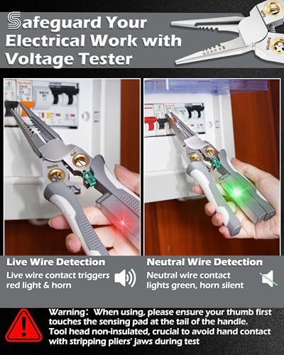 Image of 8 In 1 Wire Stripper, Wire Stripping Tool with Voltage Tester, Cable Cutters with Plier, Twister, Crimper, Splitting, Wire Stripper Tool for 10-18 AWG for Electrician Work GRAY