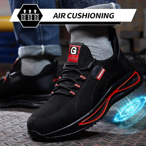 Image of GLANOUDUN Steel Toe Work Shoes for Men, Lightweight Black Work Shoes with Puncture Resistant Midsole, Comfortable Safety Footwear for Warehouse Construction